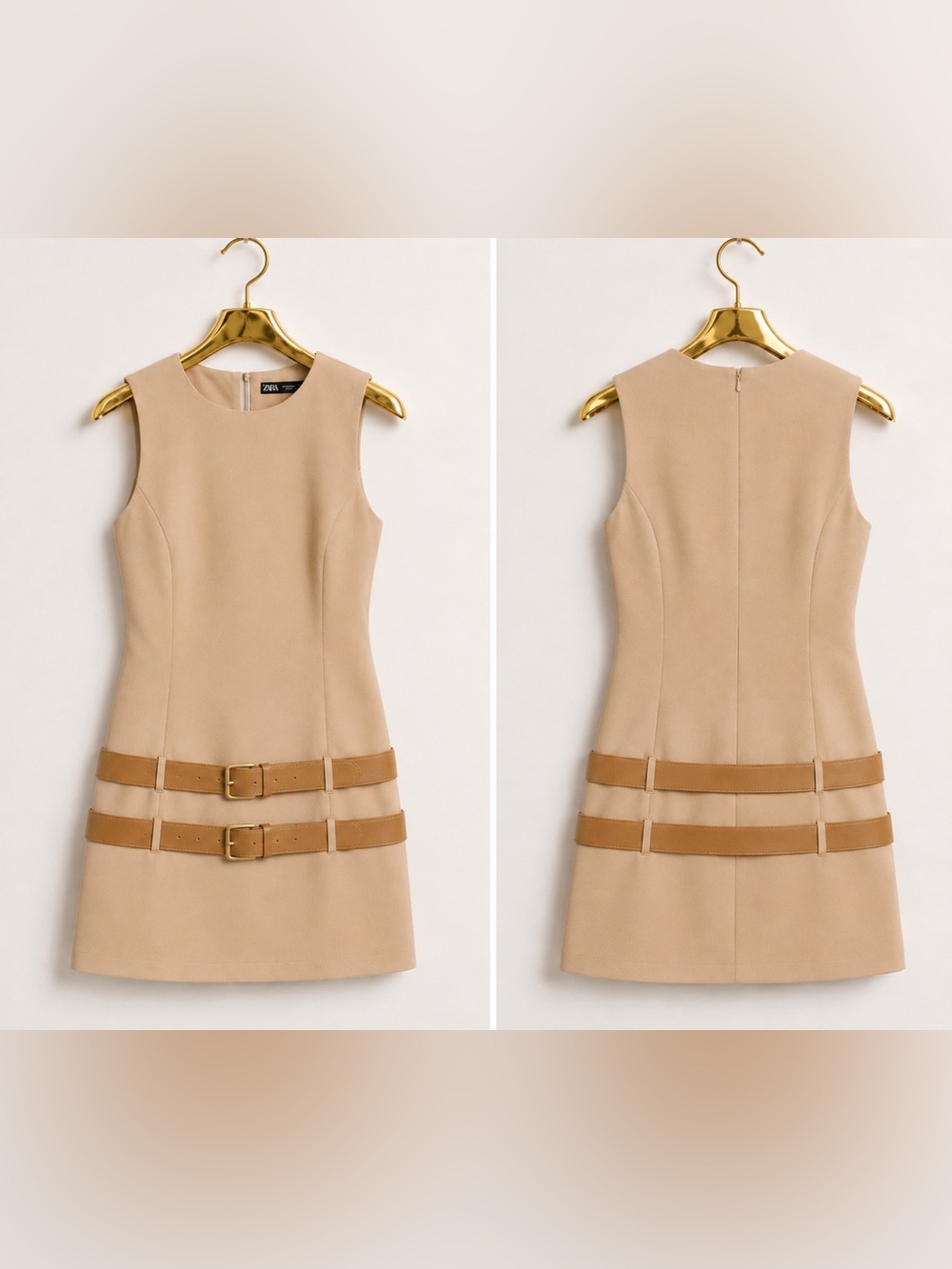 Zara Beige Mini Dress with Brown Belt Straps - Picture 6 of 6